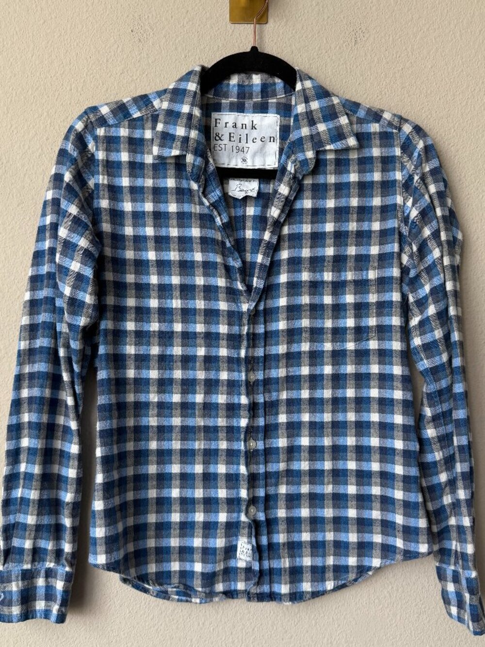 Frank & Eileen Barry Blue White Plaid Shirt Size XS